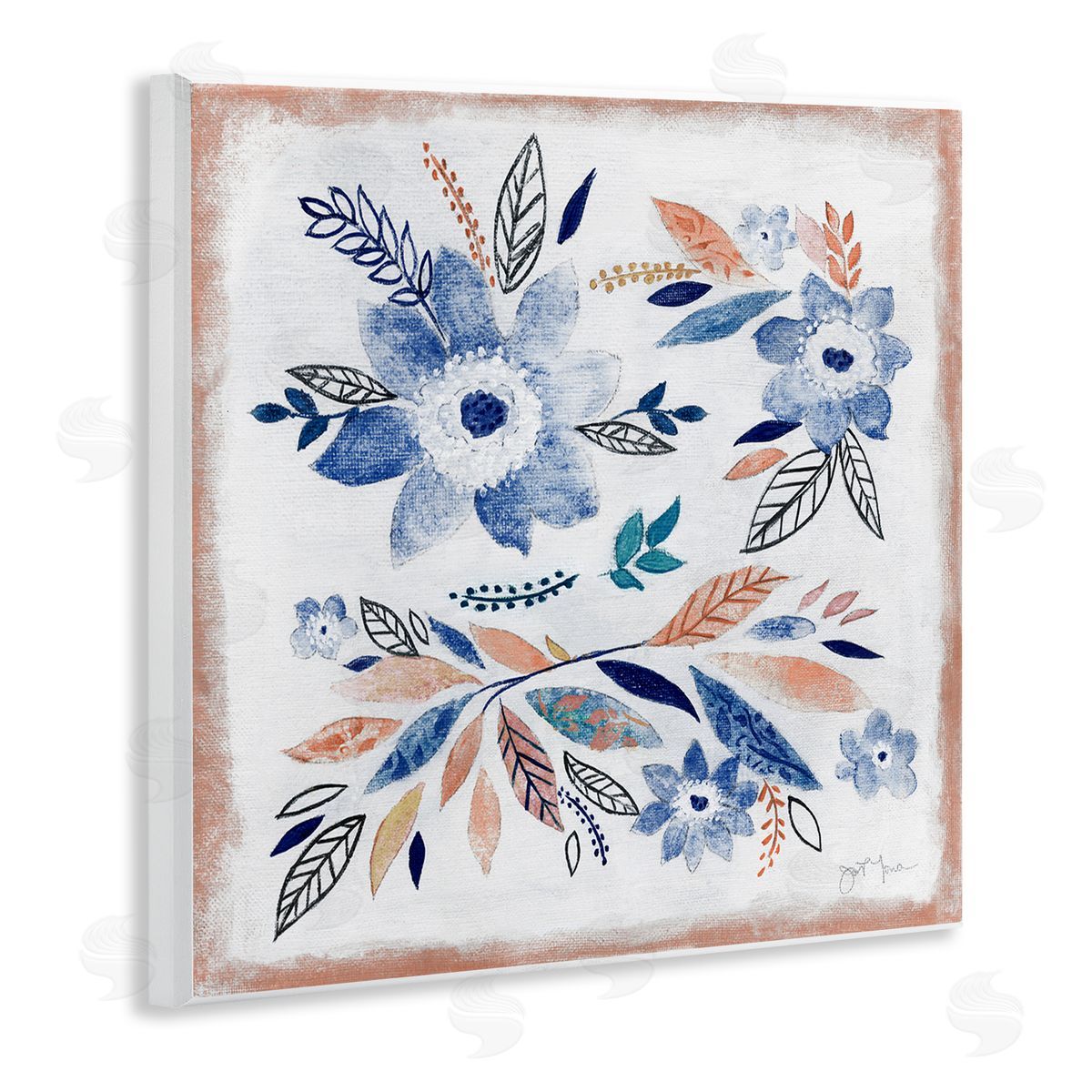 Janet Tava Boho Flower Leaf Arrangement Wooden Wall Plaque Art Print