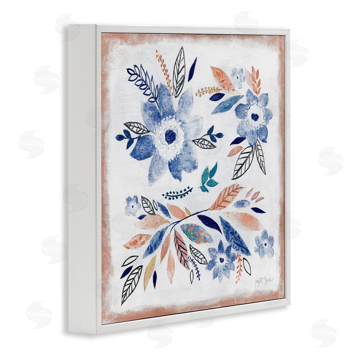Janet Tava Boho Flower Leaf Arrangement White Framed Glicee Wall Art Print