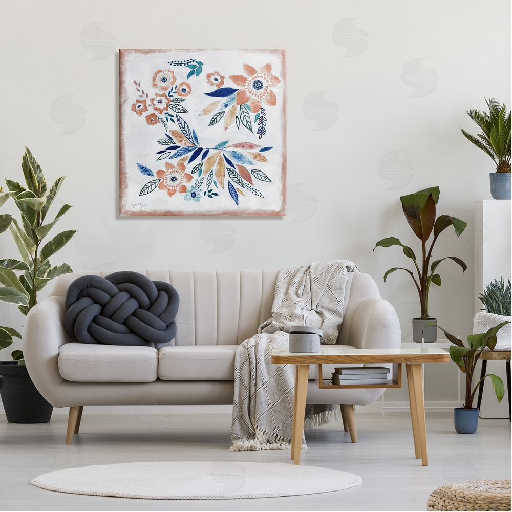 Janet Tava Floral Blossom Patterned Boho Canvas Wall Art in Room