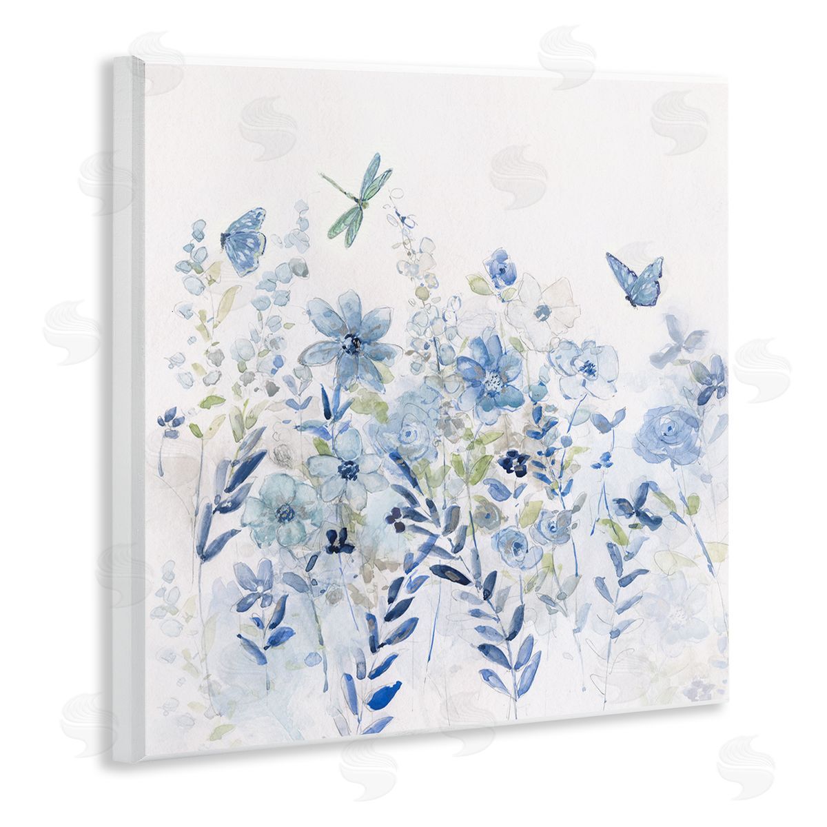 Delicate Blue Floral Garden Wood Plaque Wall Art, Home Decor by Sally Swatland