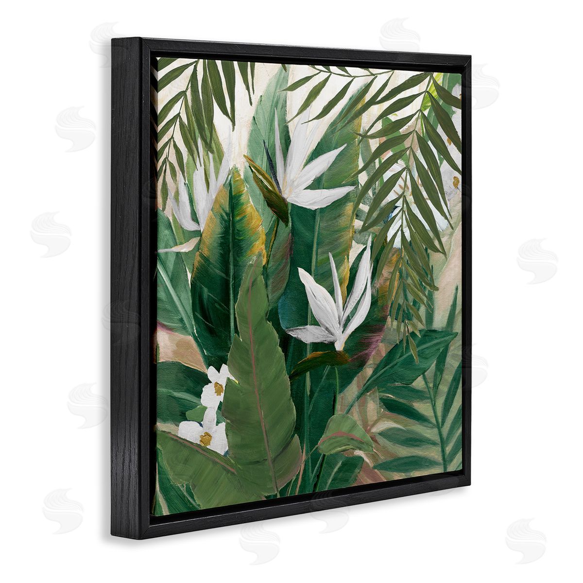 Tropical Birds Of Paradise Plant Black Floating Frame Canvas Wall Art, Home Decor by Nan