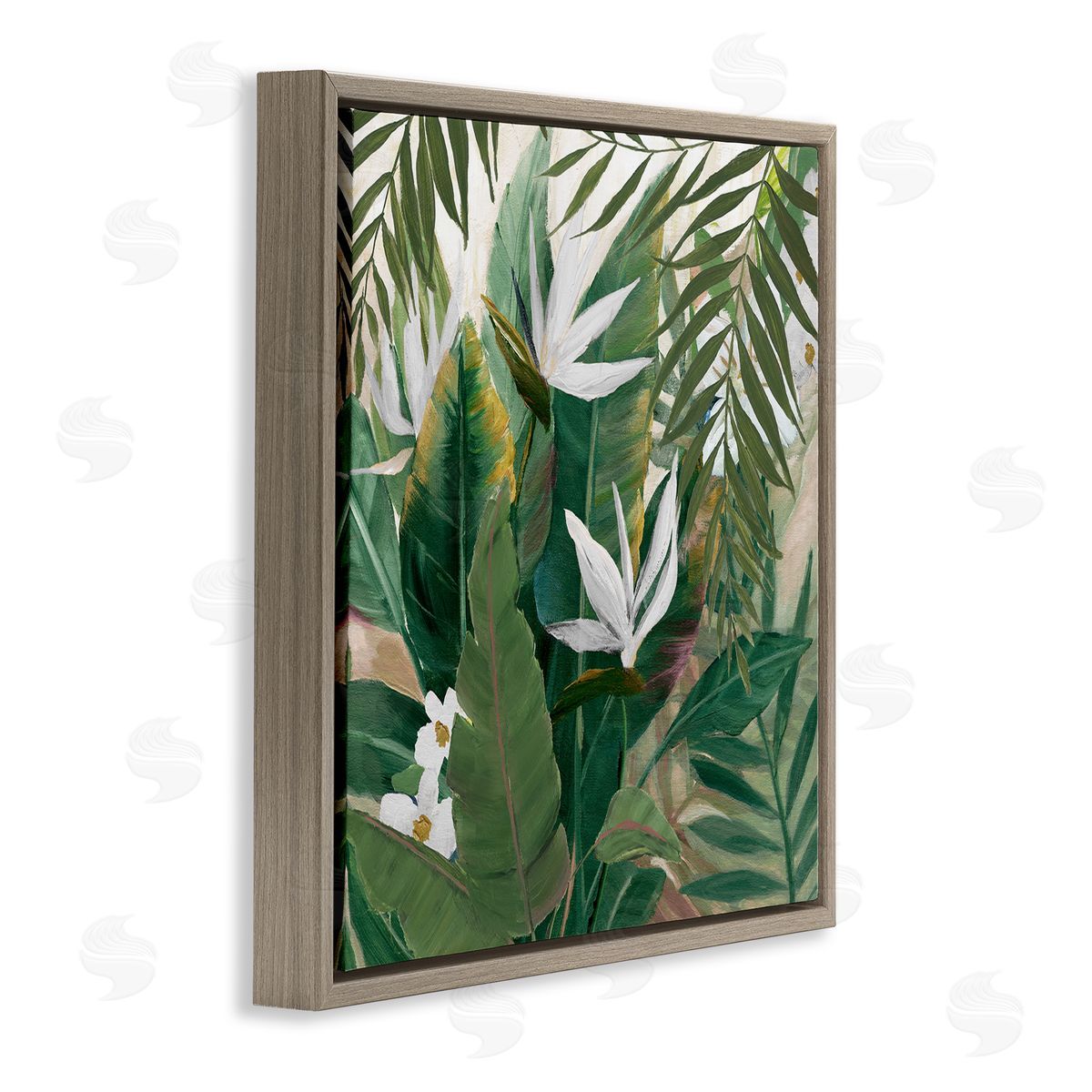 Tropical Birds Of Paradise Plant Brown Floating Frame Canvas Wall Art, Home Decor by Nan