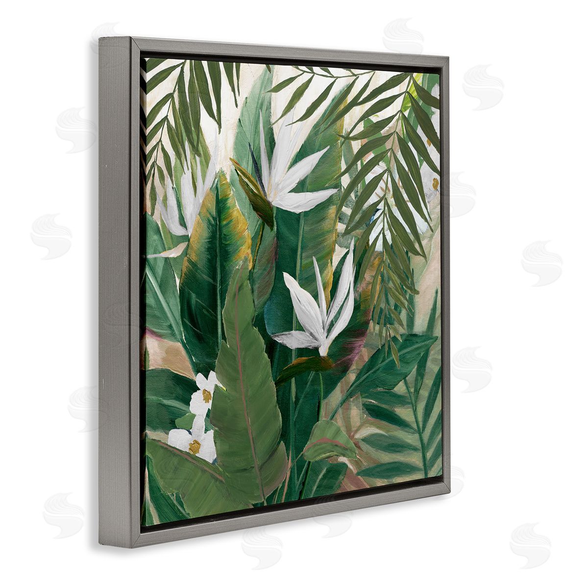 Tropical Birds Of Paradise Plant Grey Floating Frame Canvas Wall Art, Home Decor by Nan