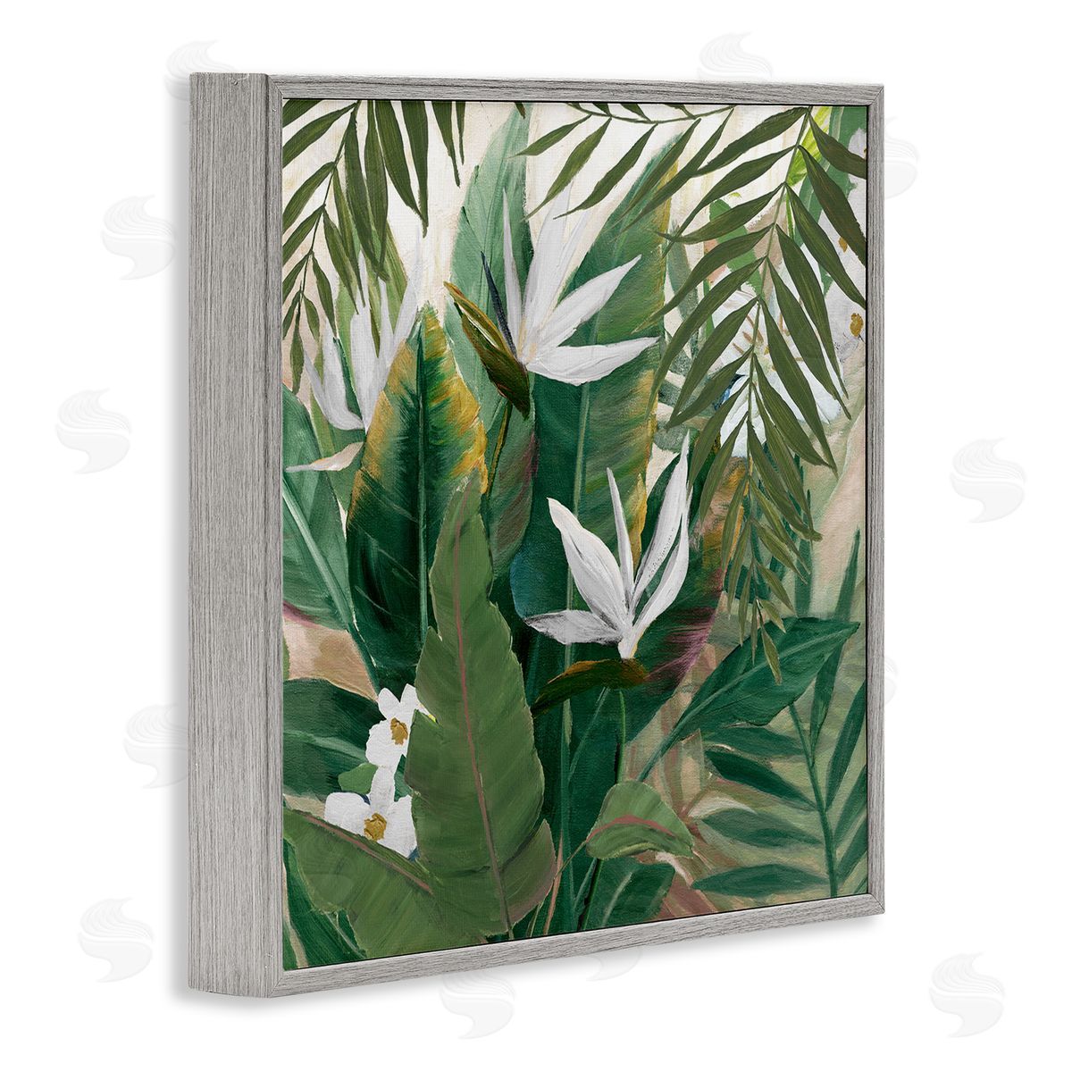 Tropical Birds Of Paradise Plant Grey Frame Print Wall Art, Home Decor by Nan