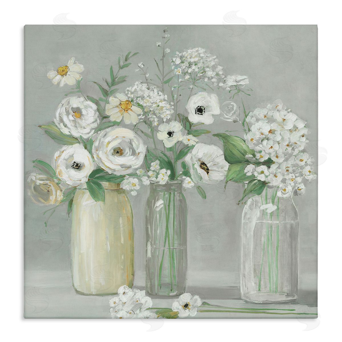 Sally Swatland Soft White Mixed Floral Arrangement Stretched Canvas Wall Art Print
