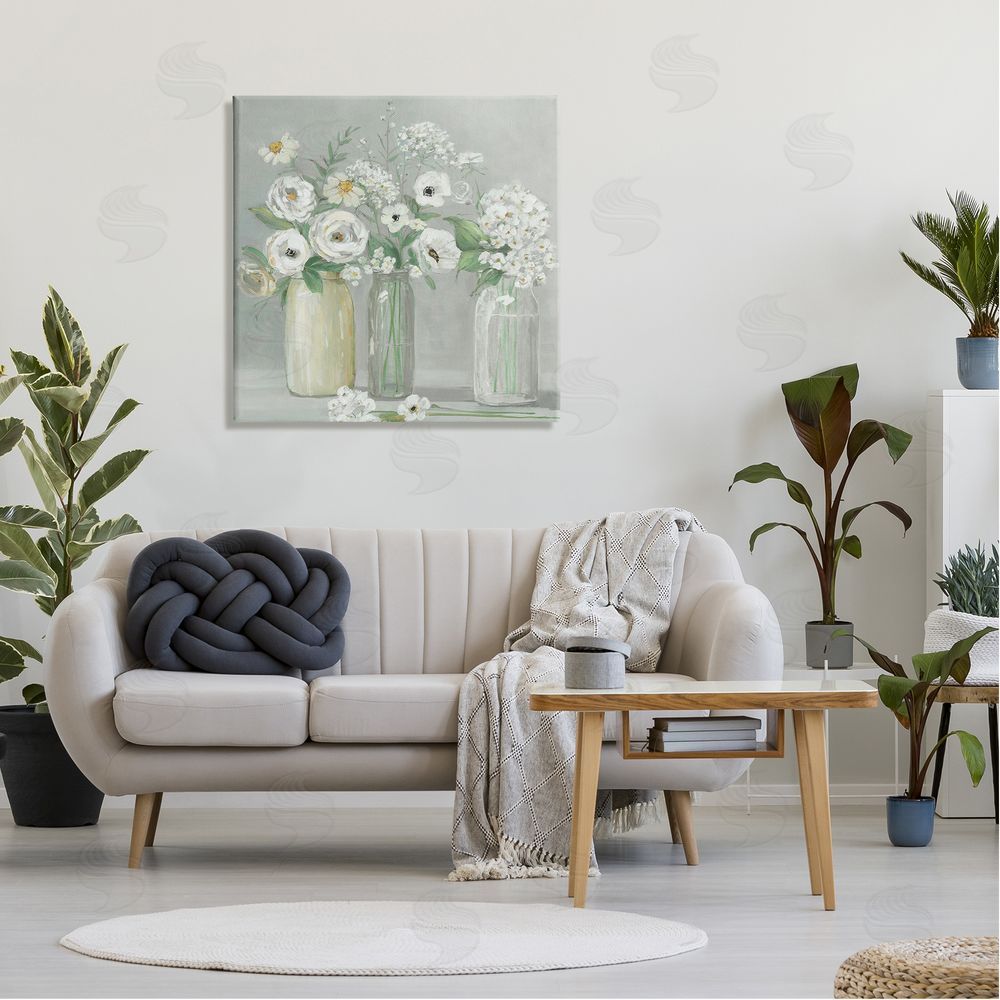Sally Swatland Soft White Mixed Floral Arrangement Canvas Wall Art in Room