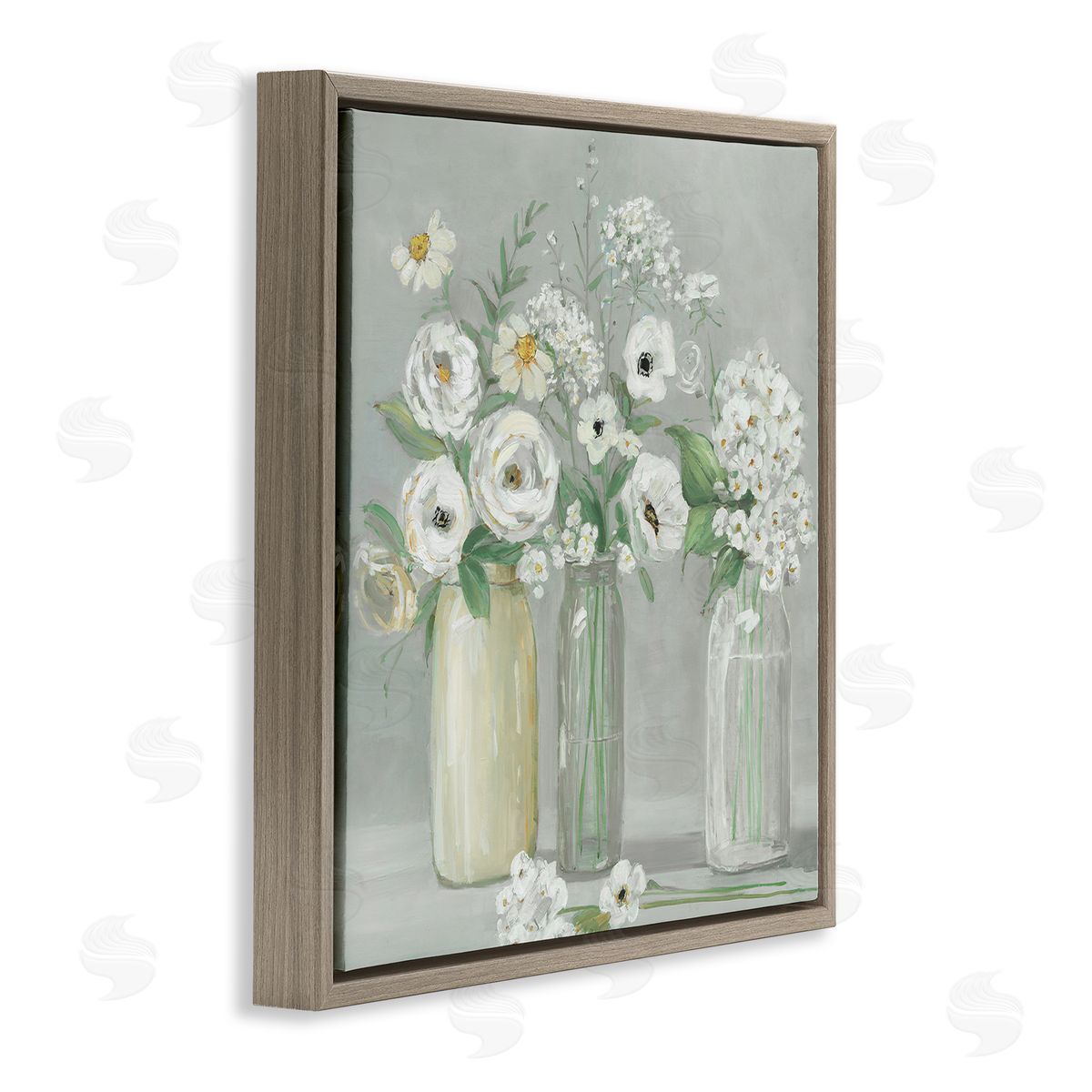 Sally Swatland Soft White Mixed Floral Arrangement Brown Floating Frame Canvas Wall Art Print