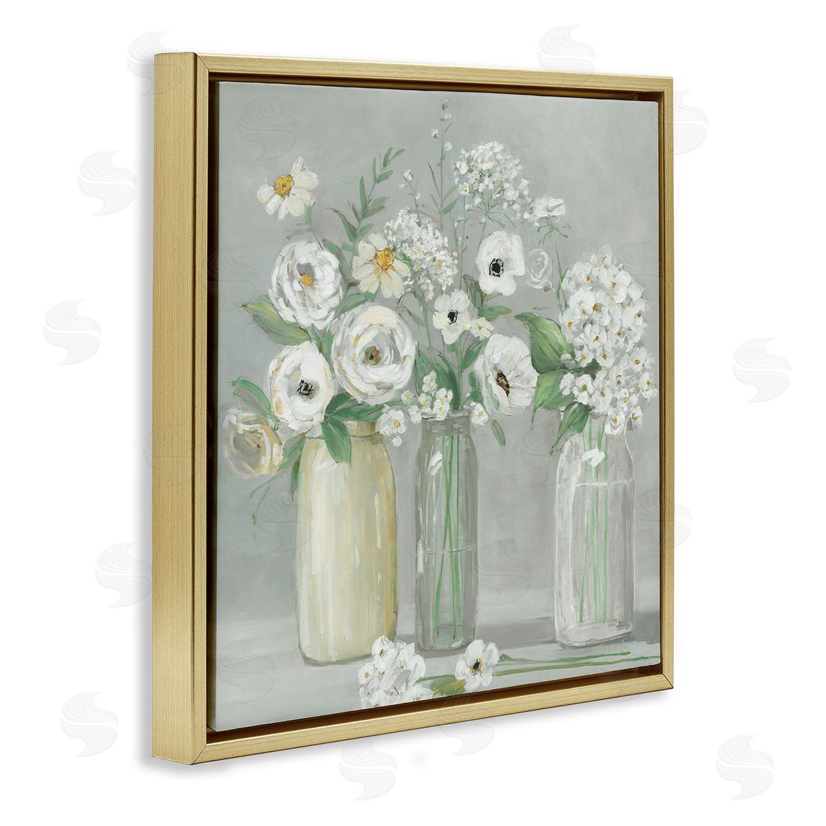Sally Swatland Soft White Mixed Floral Arrangement Gold Floating Frame Canvas Wall Art Print