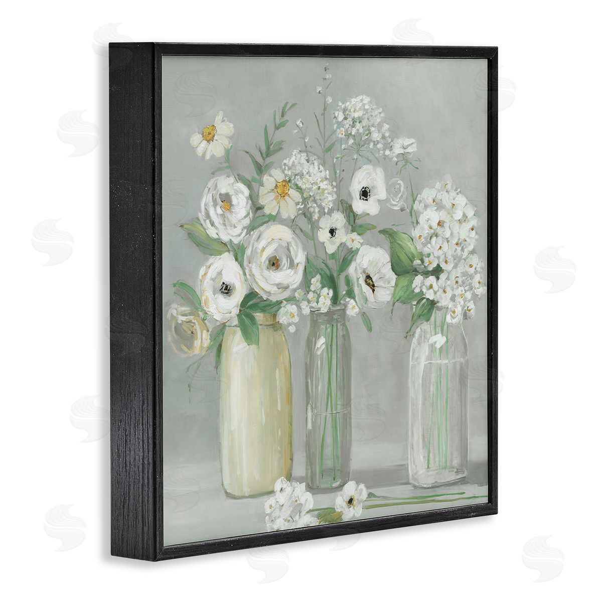 Sally Swatland Soft White Mixed Floral Arrangement Black Framed Glicee Wall Art Print