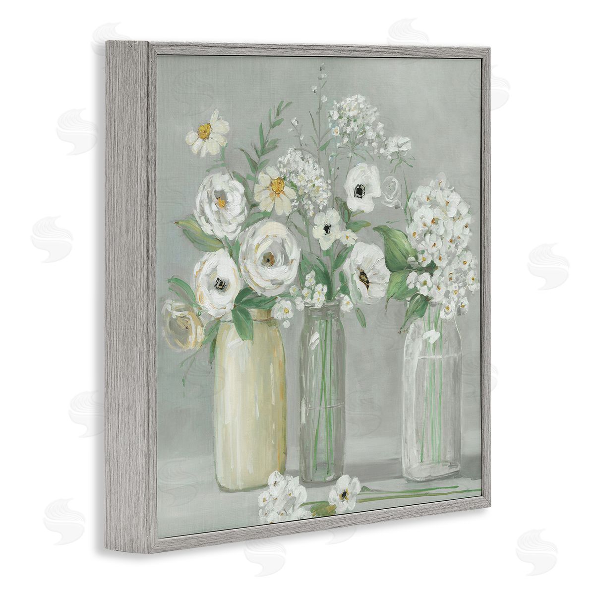 Sally Swatland Soft White Mixed Floral Arrangement Gray Framed Glicee Wall Art Print