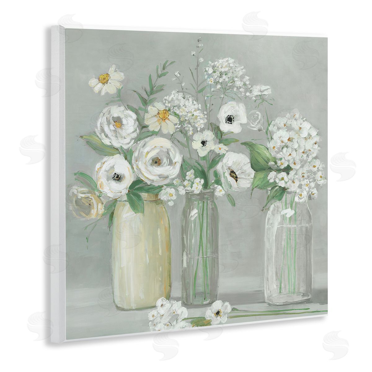 Sally Swatland Soft White Mixed Floral Arrangement Wooden Wall Plaque Art Print