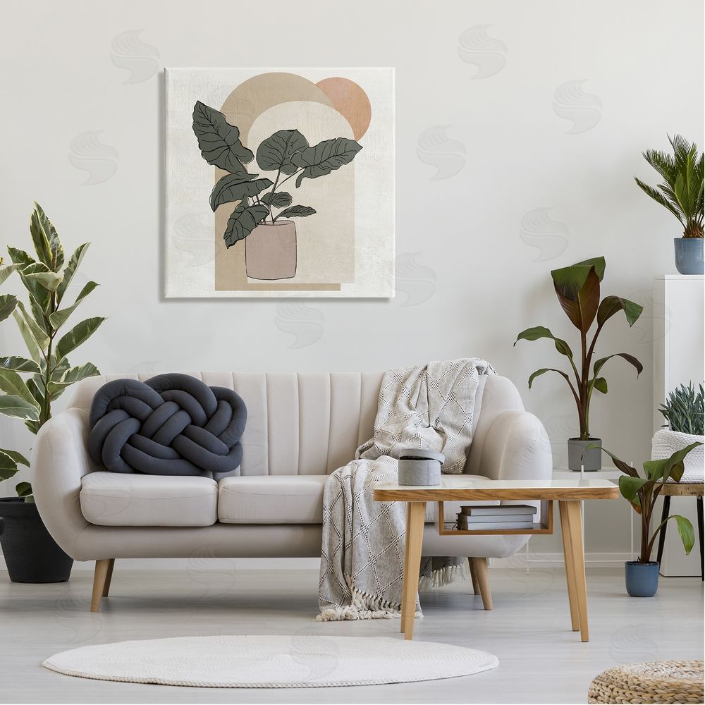 Janet Tava Potted Plant Arched Geometric Shapes Canvas Wall Art in Room