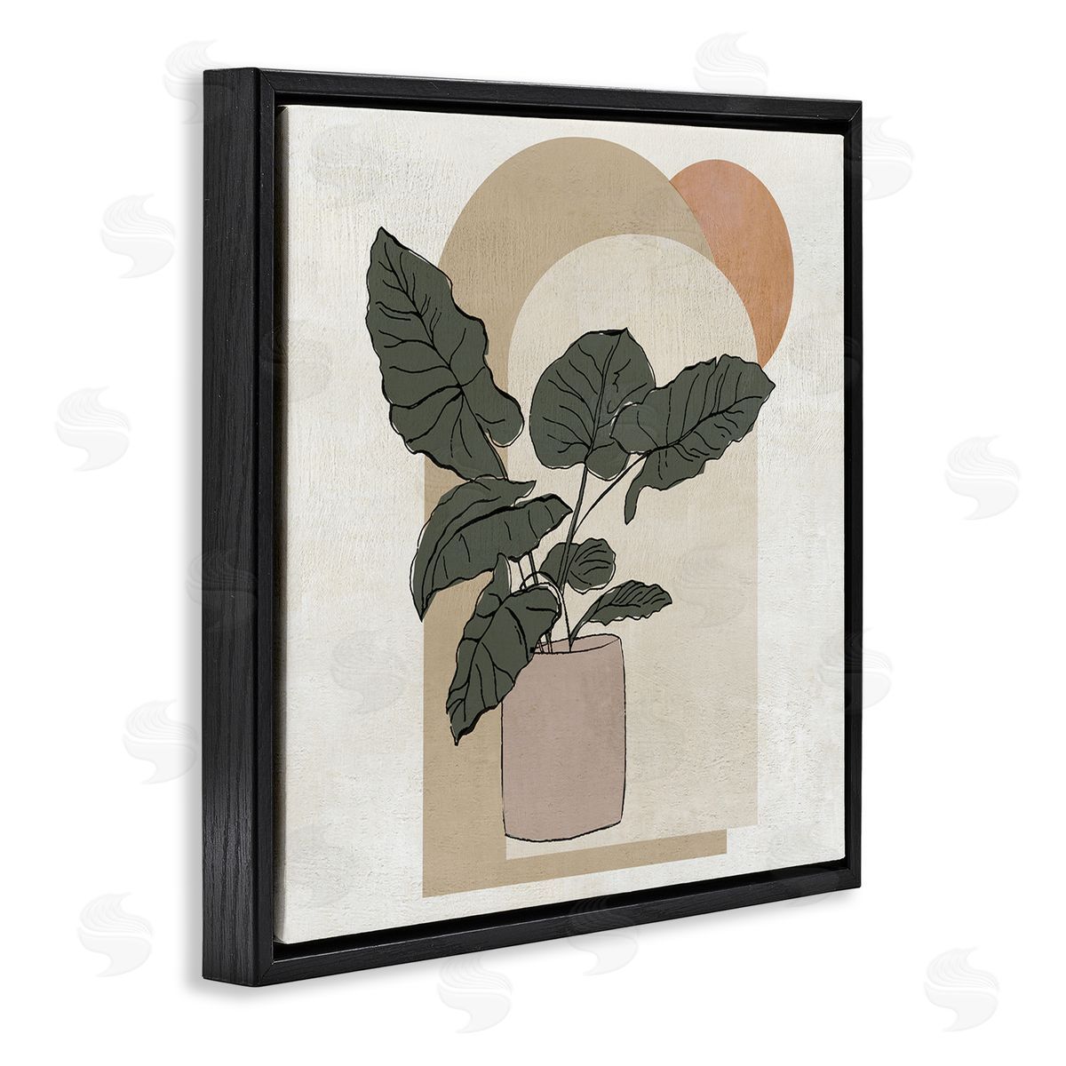 Janet Tava Potted Plant Arched Geometric Shapes Black Floating Frame Canvas Wall Art Print