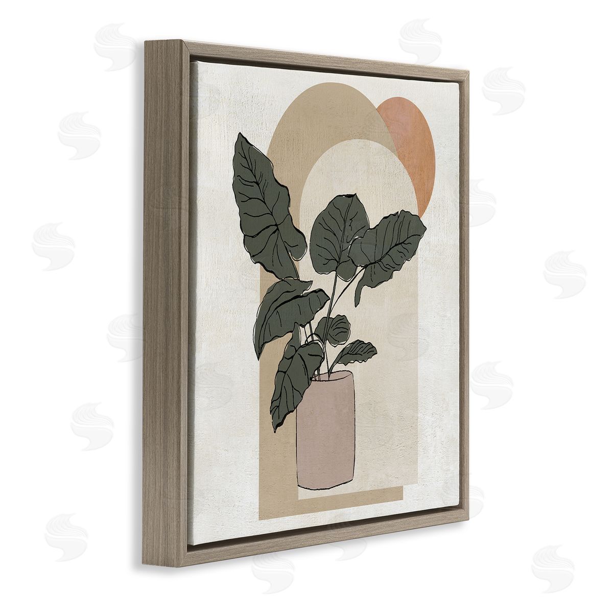 Janet Tava Potted Plant Arched Geometric Shapes Brown Floating Frame Canvas Wall Art Print