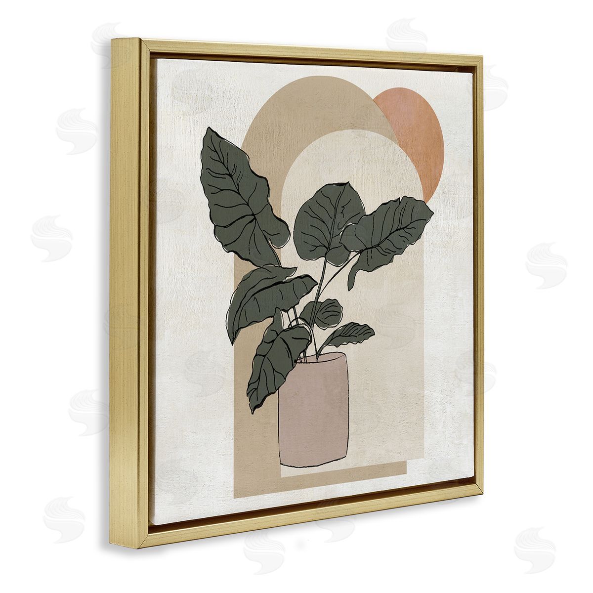 Janet Tava Potted Plant Arched Geometric Shapes Gold Floating Frame Canvas Wall Art Print