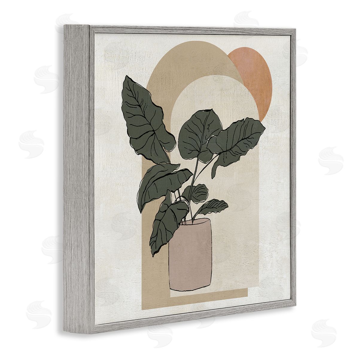 Janet Tava Potted Plant Arched Geometric Shapes Gray Framed Glicee Wall Art Print