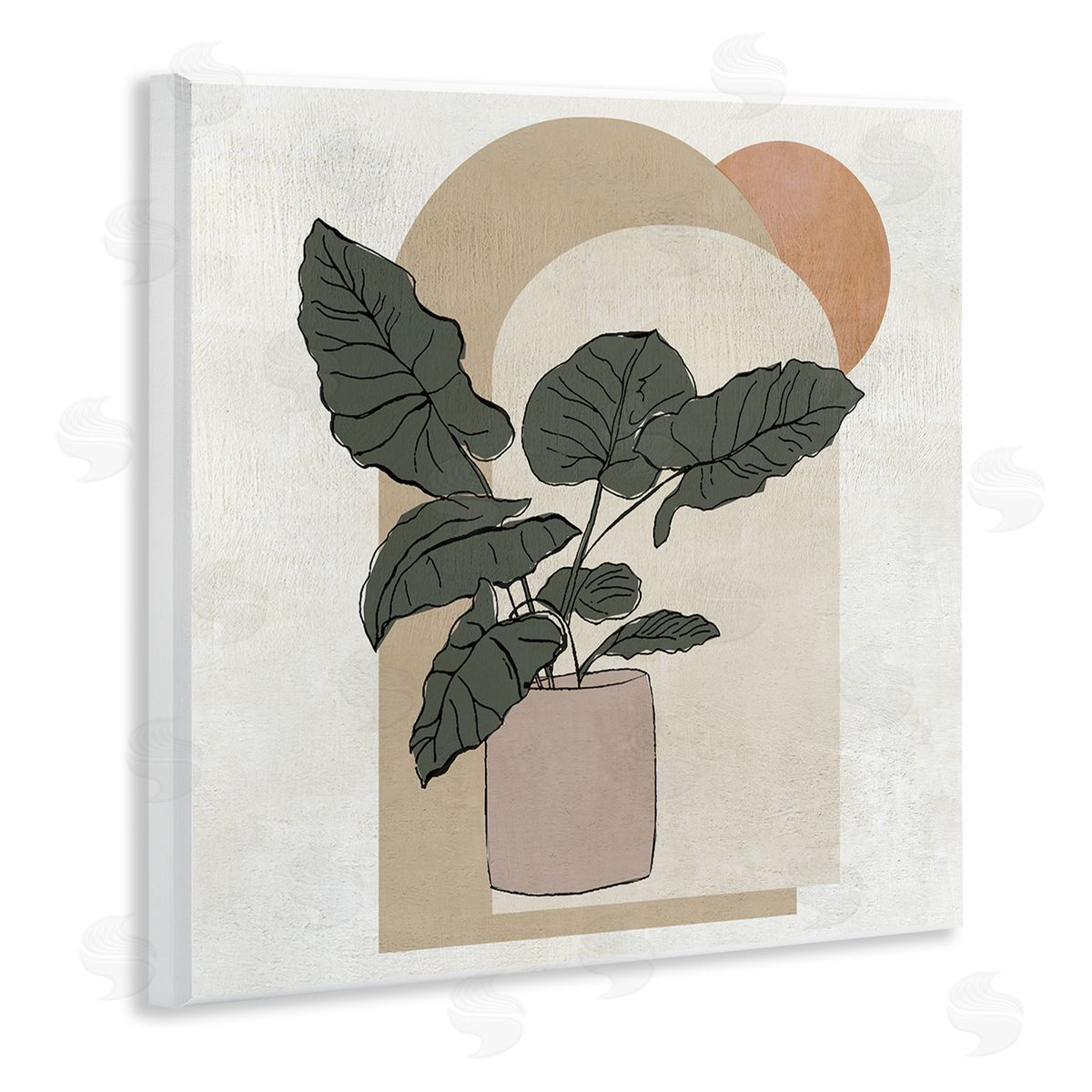 Janet Tava Potted Plant Arched Geometric Shapes Wooden Wall Plaque Art Print