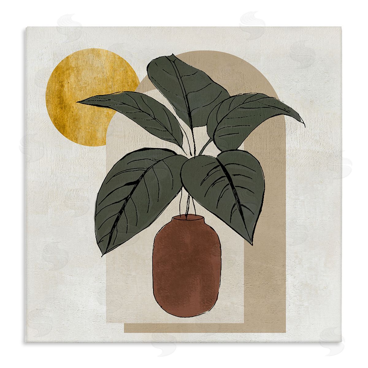 Janet Tava Planter Leaves Geometric Sun Shapes Stretched Canvas Wall Art Print