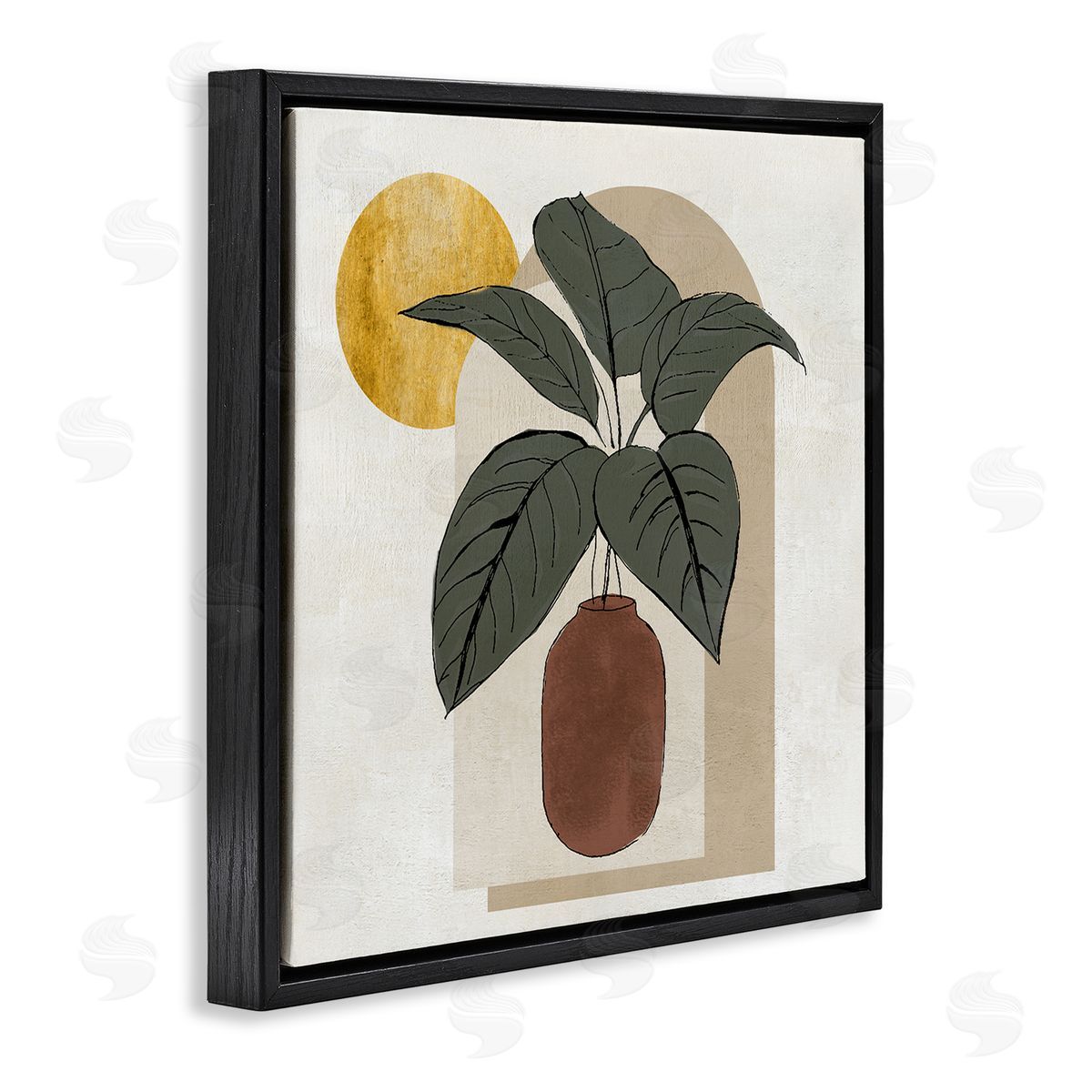 Janet Tava Planter Leaves Geometric Sun Shapes Black Floating Frame Canvas Wall Art Print