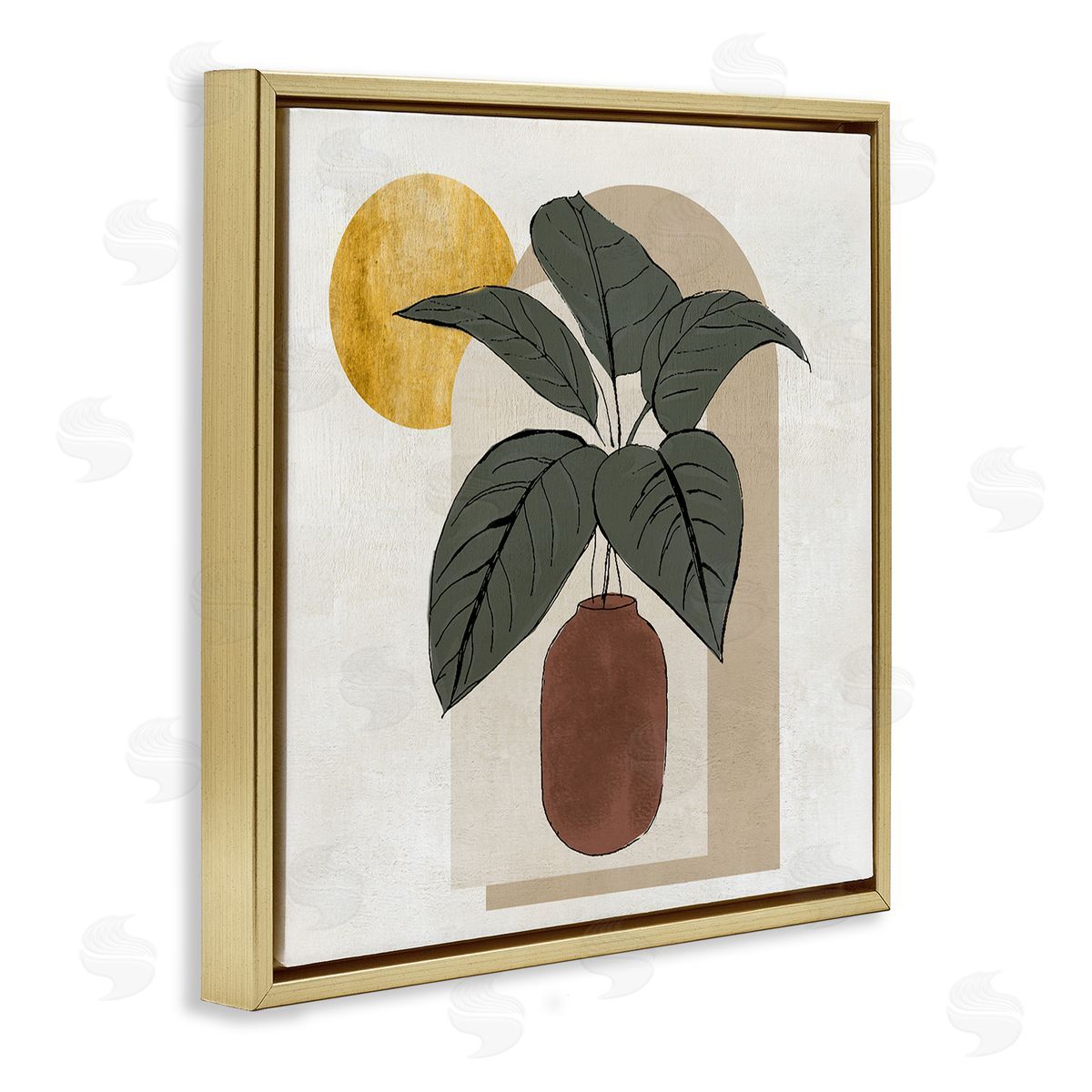 Janet Tava Planter Leaves Geometric Sun Shapes Gold Floating Frame Canvas Wall Art Print