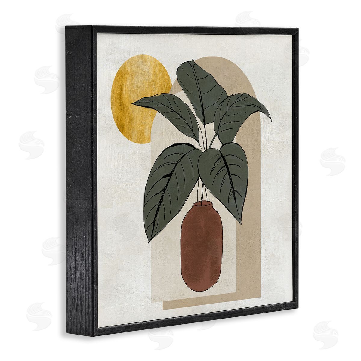 Janet Tava Planter Leaves Geometric Sun Shapes Black Framed Glicee Wall Art Print