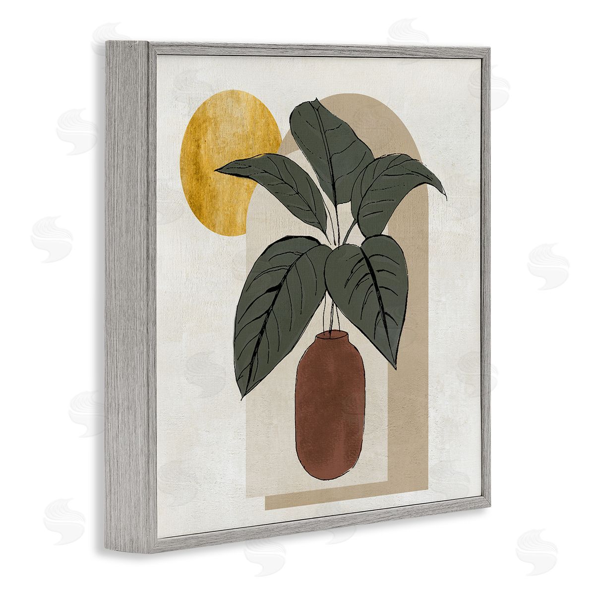 Janet Tava Planter Leaves Geometric Sun Shapes Gray Framed Glicee Wall Art Print