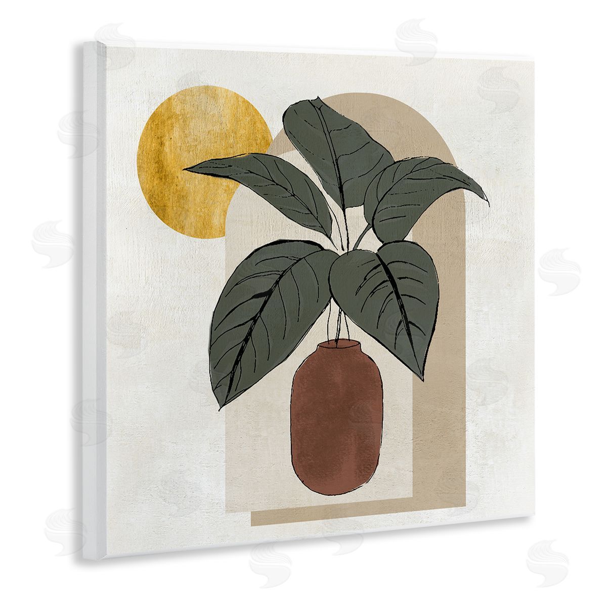 Janet Tava Planter Leaves Geometric Sun Shapes Wooden Wall Plaque Art Print