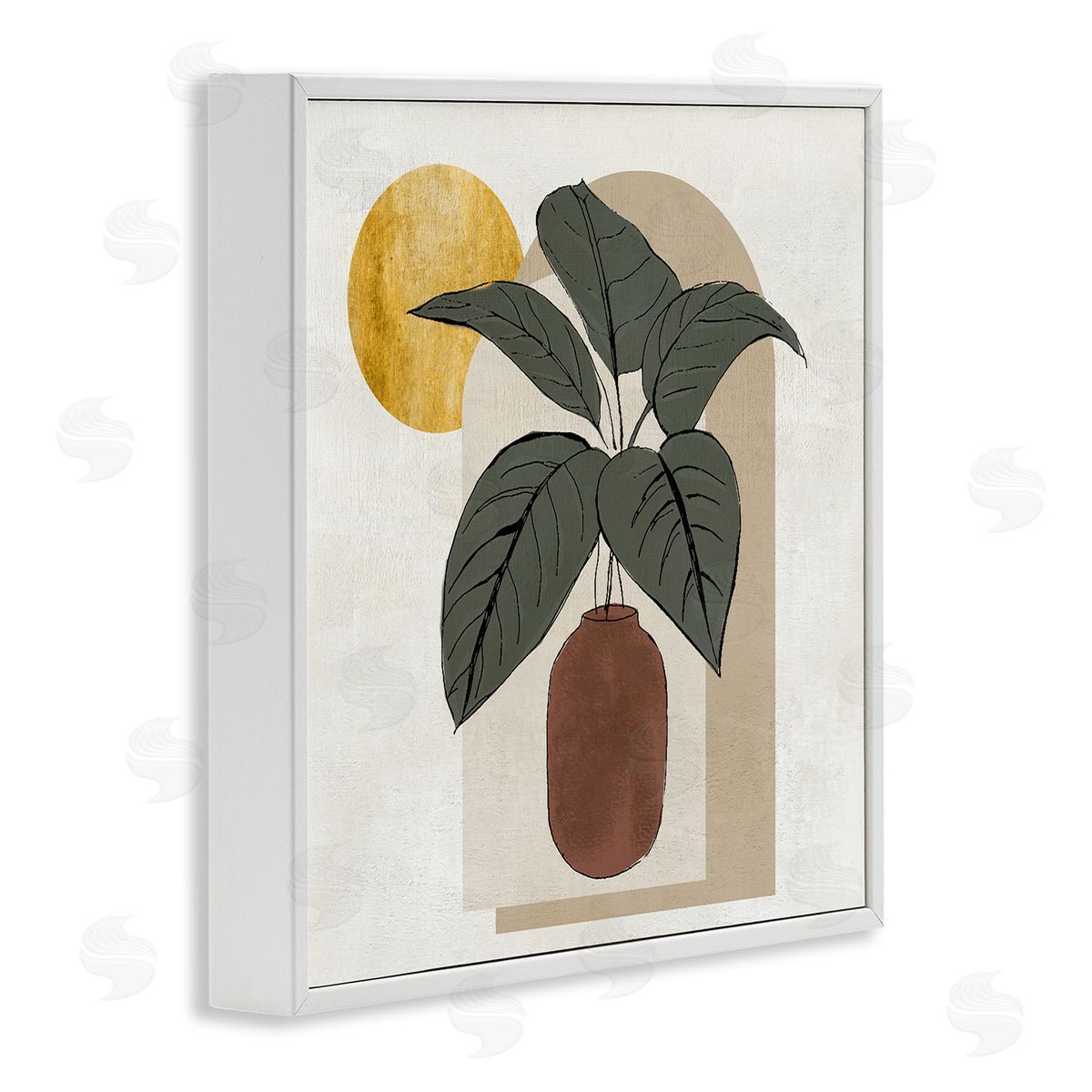 Janet Tava Planter Leaves Geometric Sun Shapes White Framed Glicee Wall Art Print