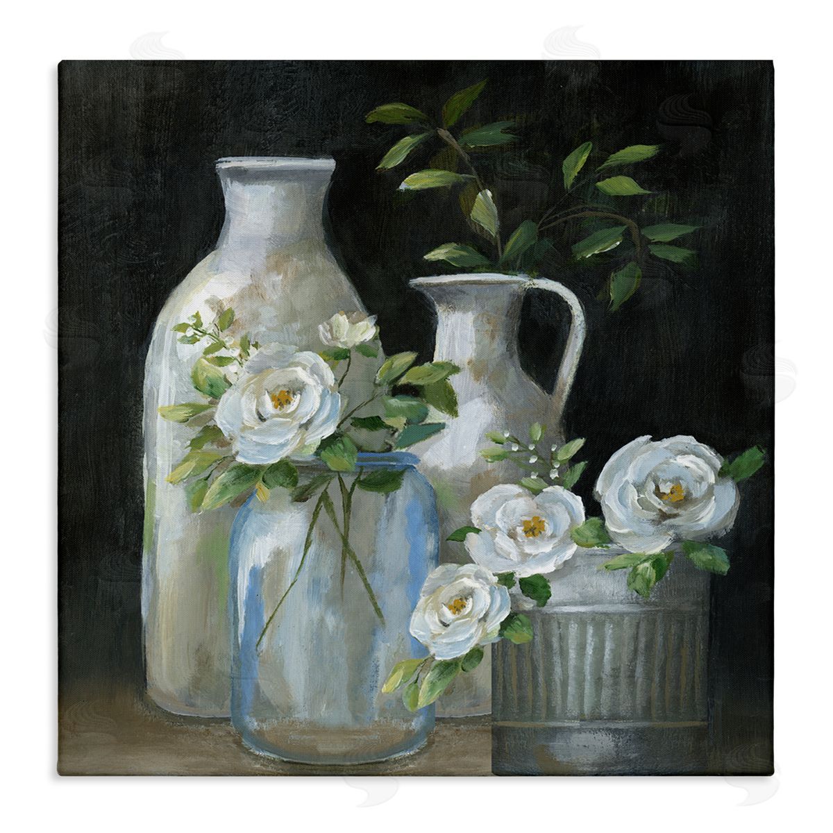 Nan Blooming Florals Botanical Jugs Stretched Canvas Wall Art Print