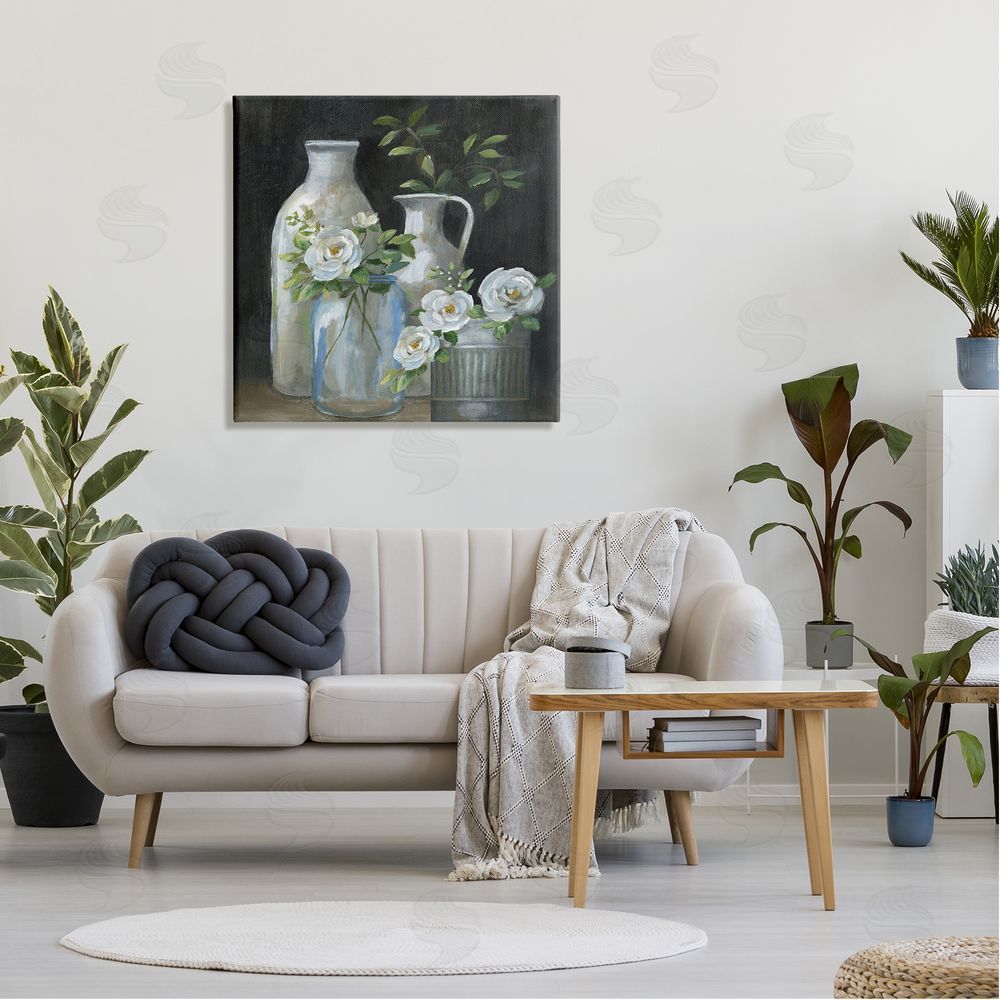 Nan Blooming Florals Botanical Jugs Canvas Wall Art in Room