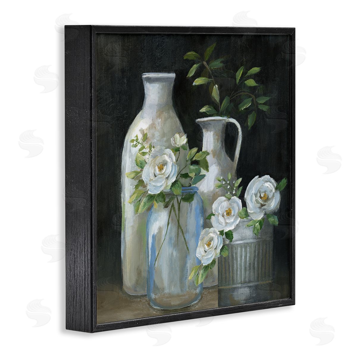 Nan Blooming Florals Botanical Jugs Black Framed Glicee Wall Art Print