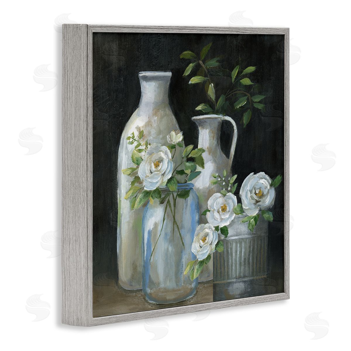 Nan Blooming Florals Botanical Jugs Gray Framed Glicee Wall Art Print