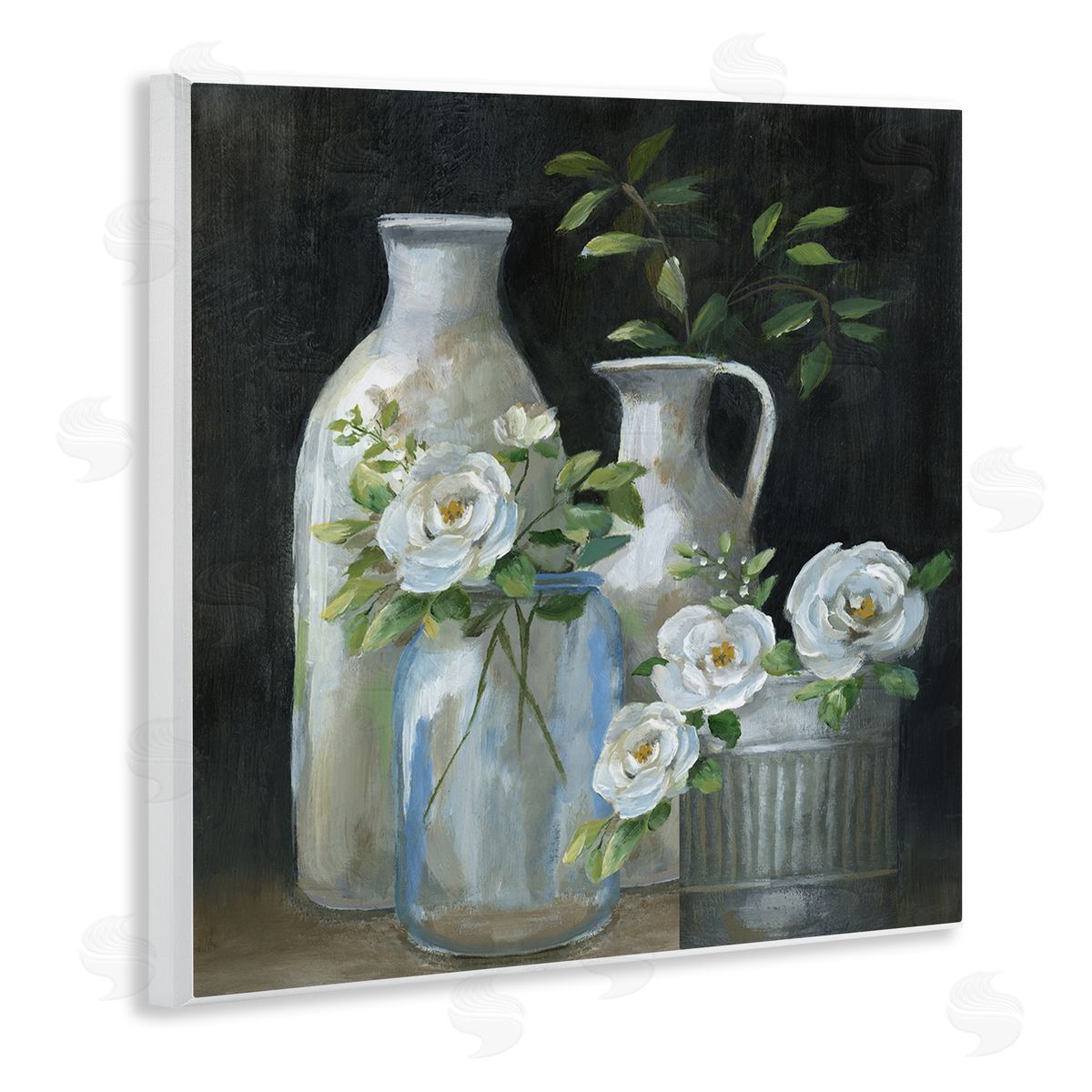 Nan Blooming Florals Botanical Jugs Wooden Wall Plaque Art Print