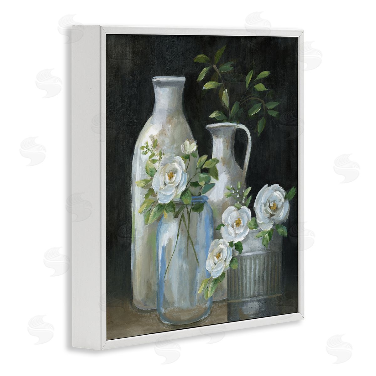 Nan Blooming Florals Botanical Jugs White Framed Glicee Wall Art Print