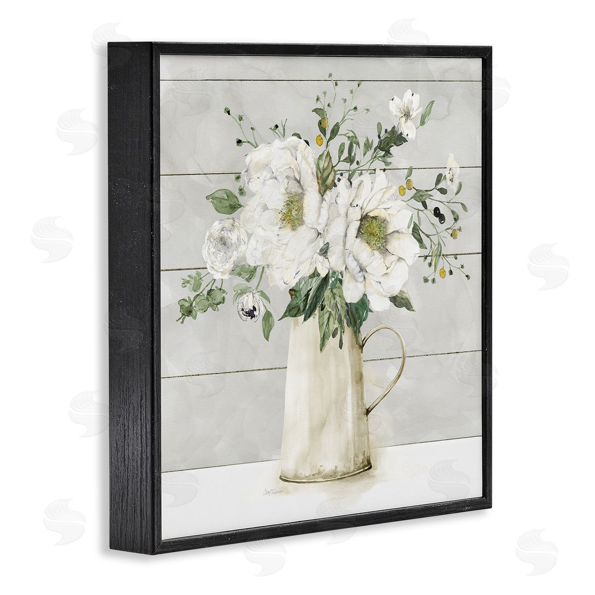 Carol Robinson Country Jug Varied Flower Arrangement Black Framed Glicee Wall Art Print