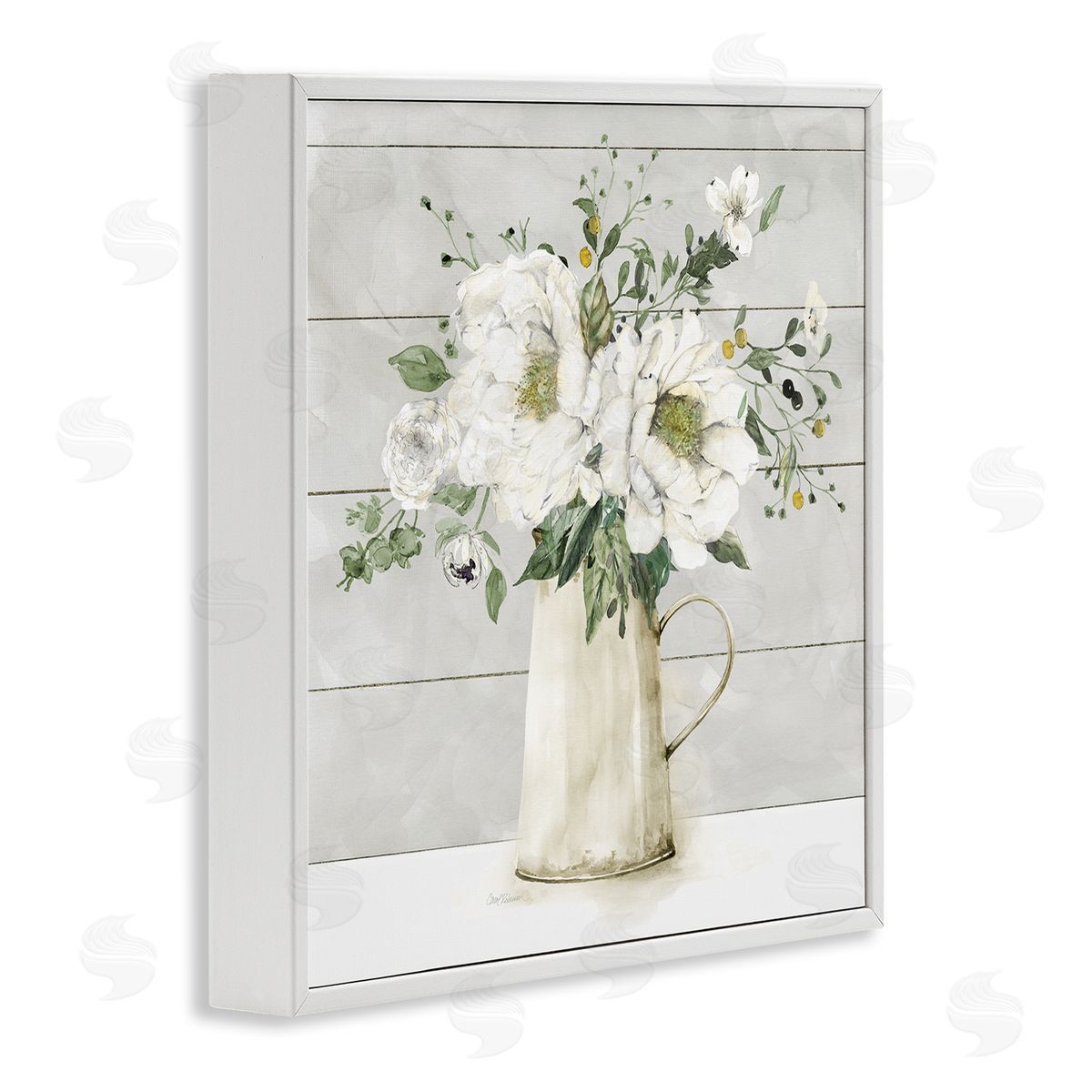 Carol Robinson Country Jug Varied Flower Arrangement White Framed Glicee Wall Art Print