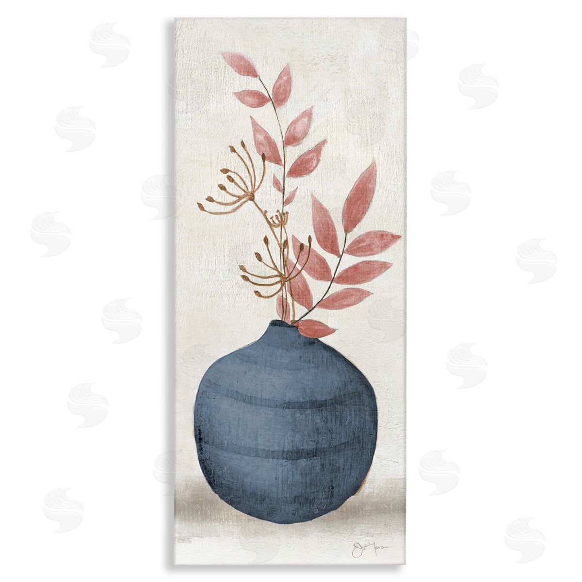 Janet Tava Botanical Leaf Sprigs Blue Vase