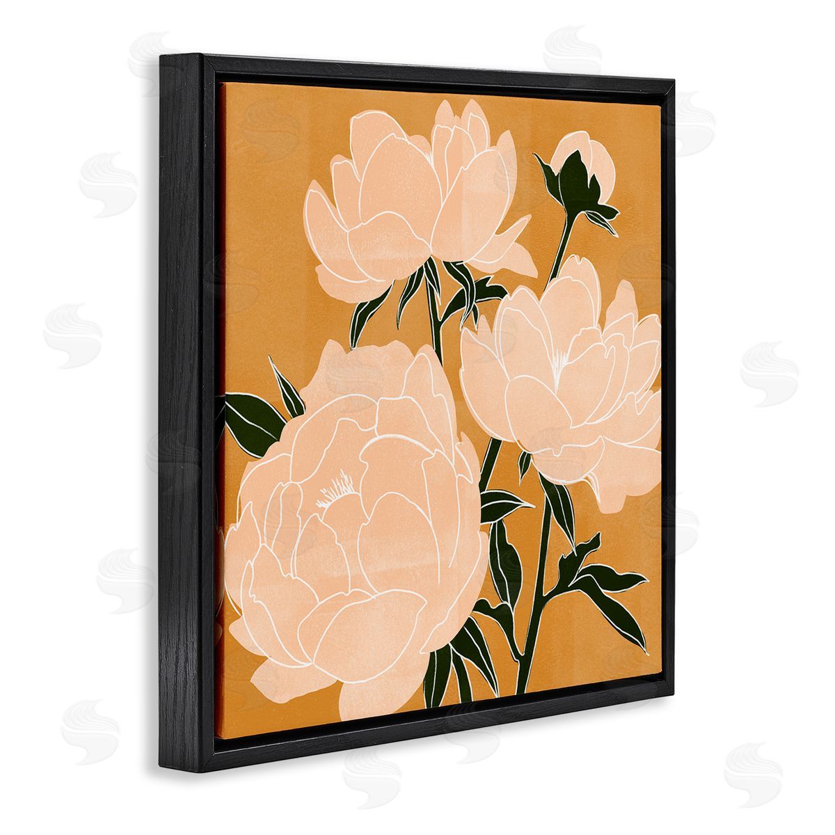 Emma Scarvey Contemporary Peony Blooms  Black Floating Frame Canvas Wall Art Print