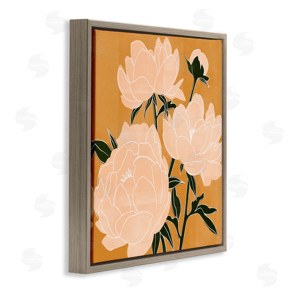 Emma Scarvey Contemporary Peony Blooms  Brown Floating Frame Canvas Wall Art Print