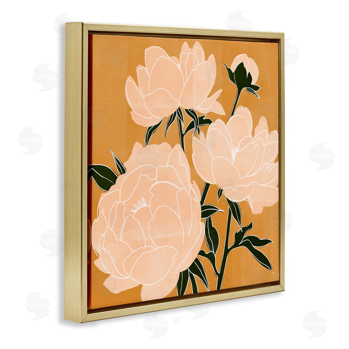 Emma Scarvey Contemporary Peony Blooms  Gold Floating Frame Canvas Wall Art Print