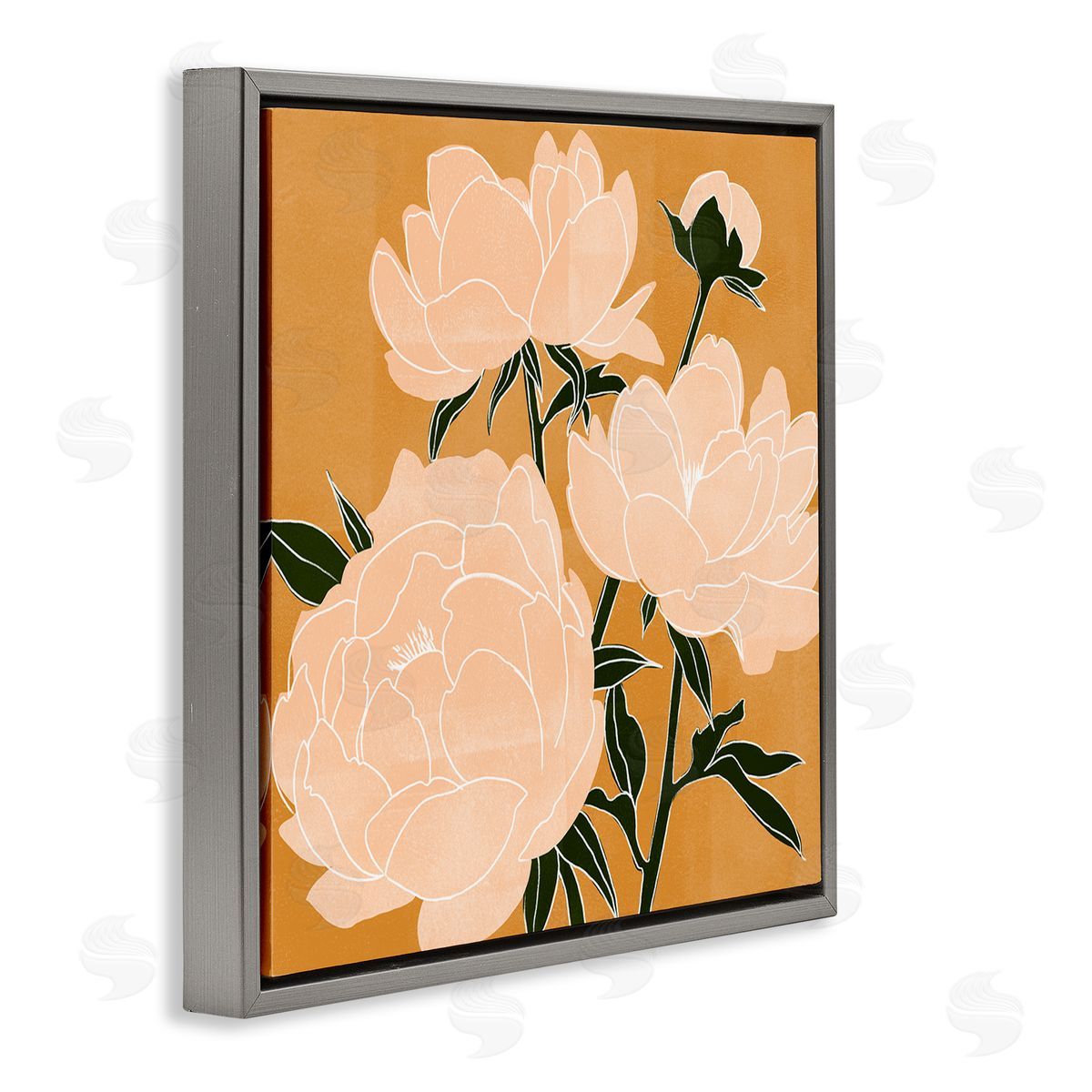 Emma Scarvey Contemporary Peony Blooms  Gray Floating Frame Canvas Wall Art Print