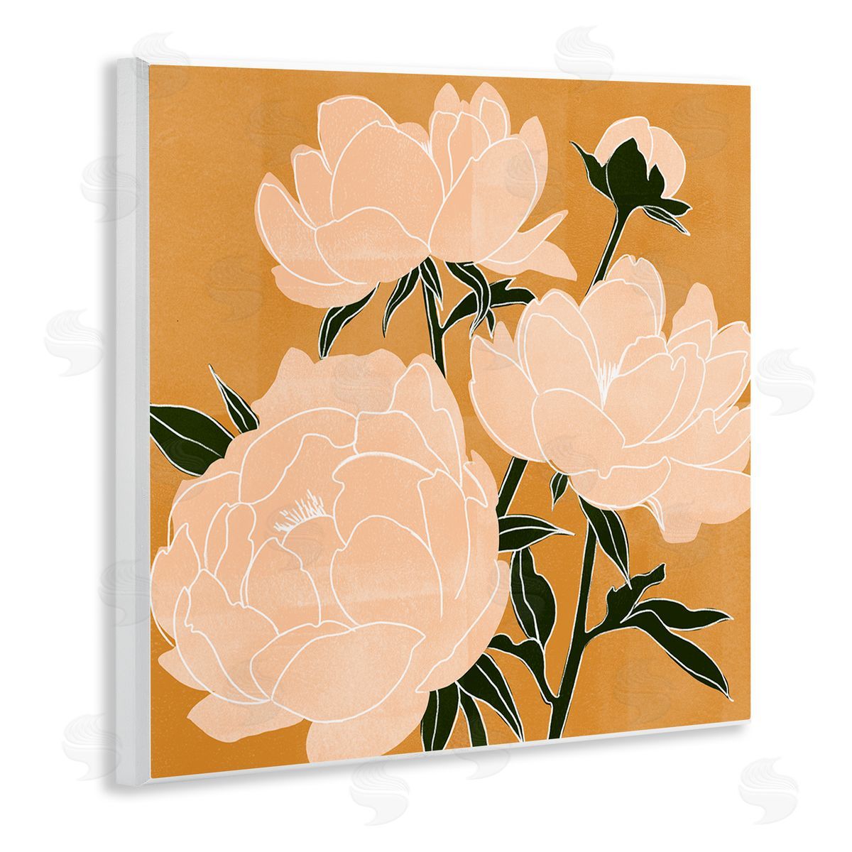Emma Scarvey Contemporary Peony Blooms  Wooden Wall Plaque Art Print