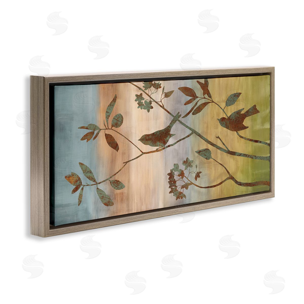 Collaged Bird Nature Silhouette Brown Floating Frame Canvas Wall Art, Home Decor by Chris Donovan