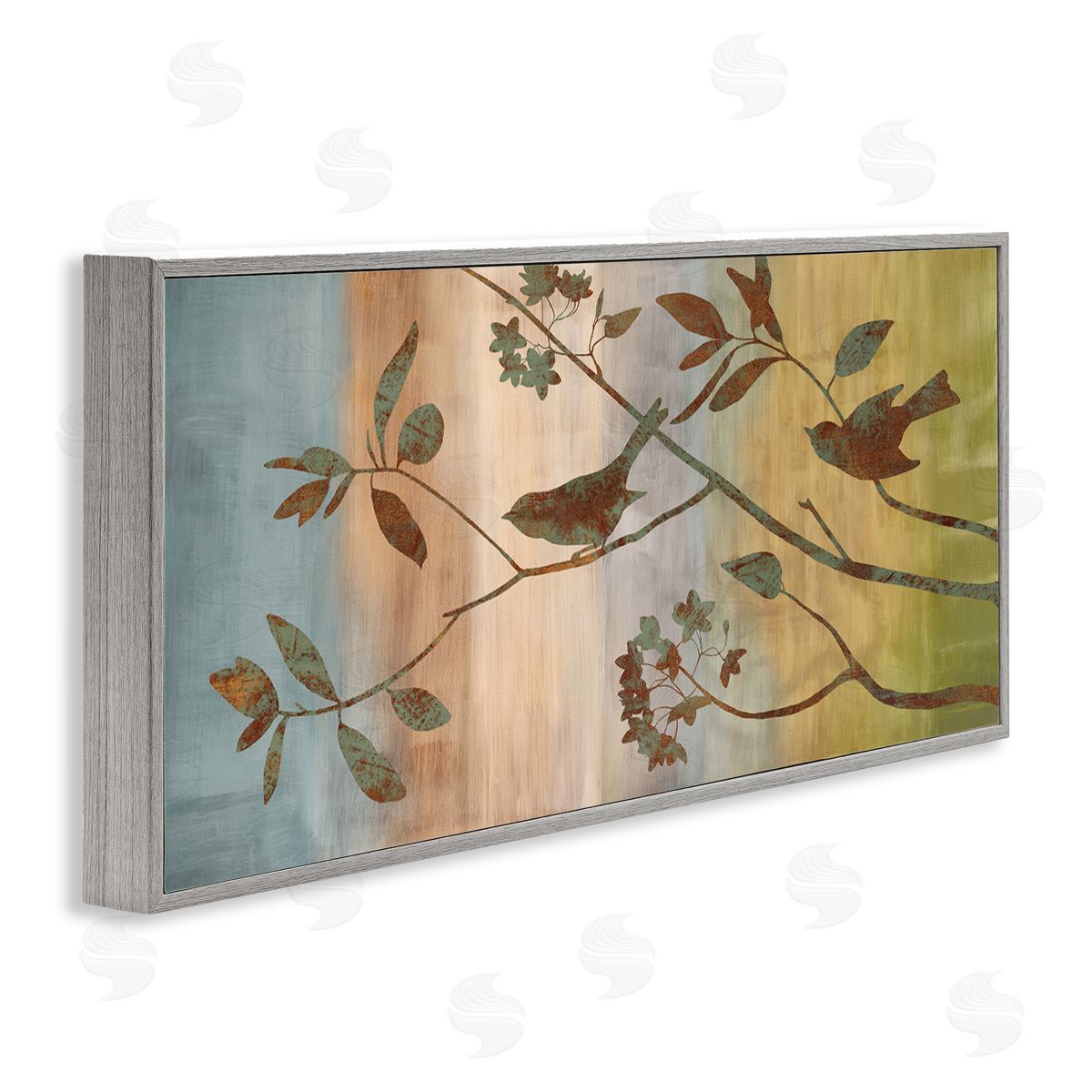 Collaged Bird Nature Silhouette Grey Frame Print Wall Art, Home Decor by Chris Donovan