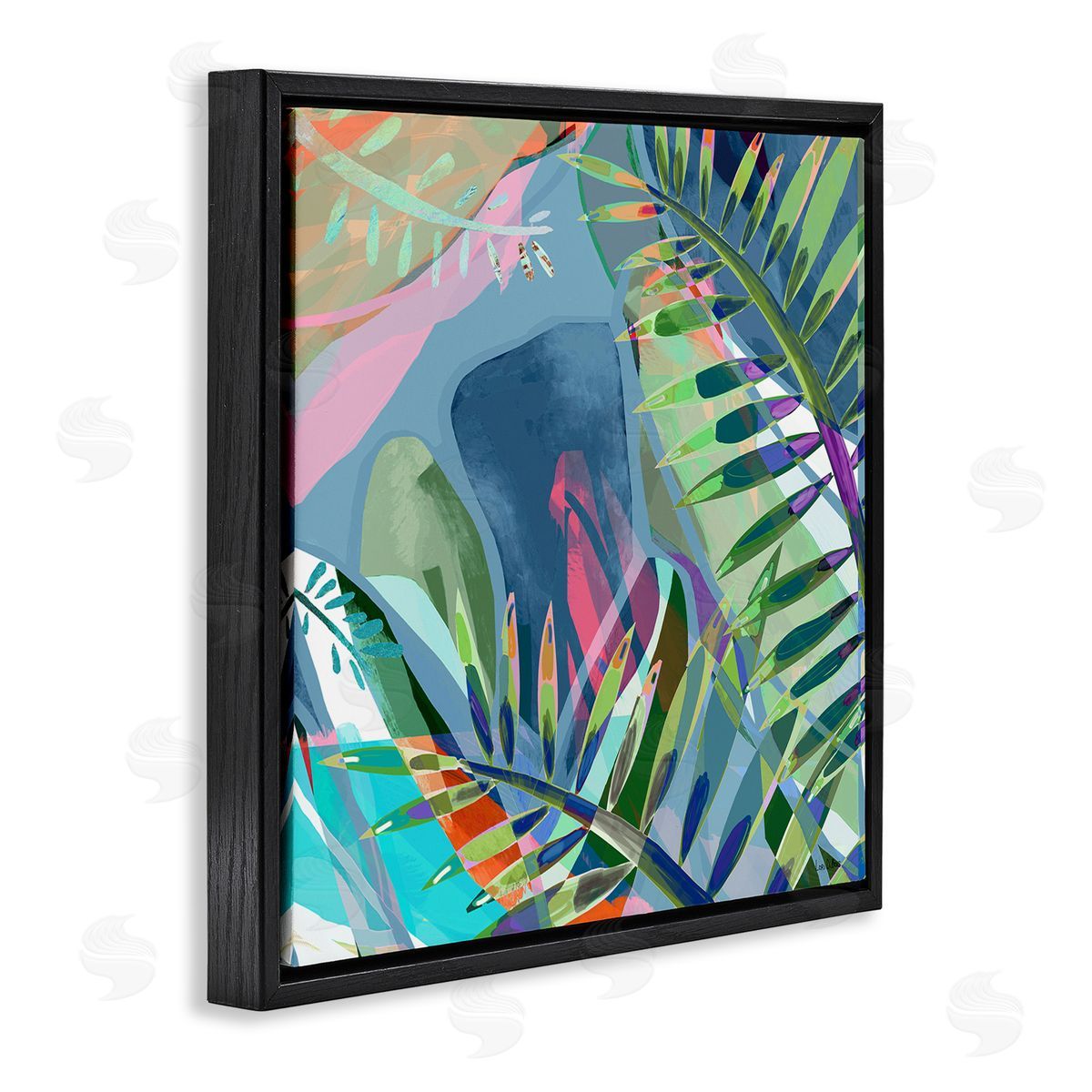 Lori Dubois Bold Fern Leaf Overlapping Collage Black Floating Frame Canvas Wall Art Print