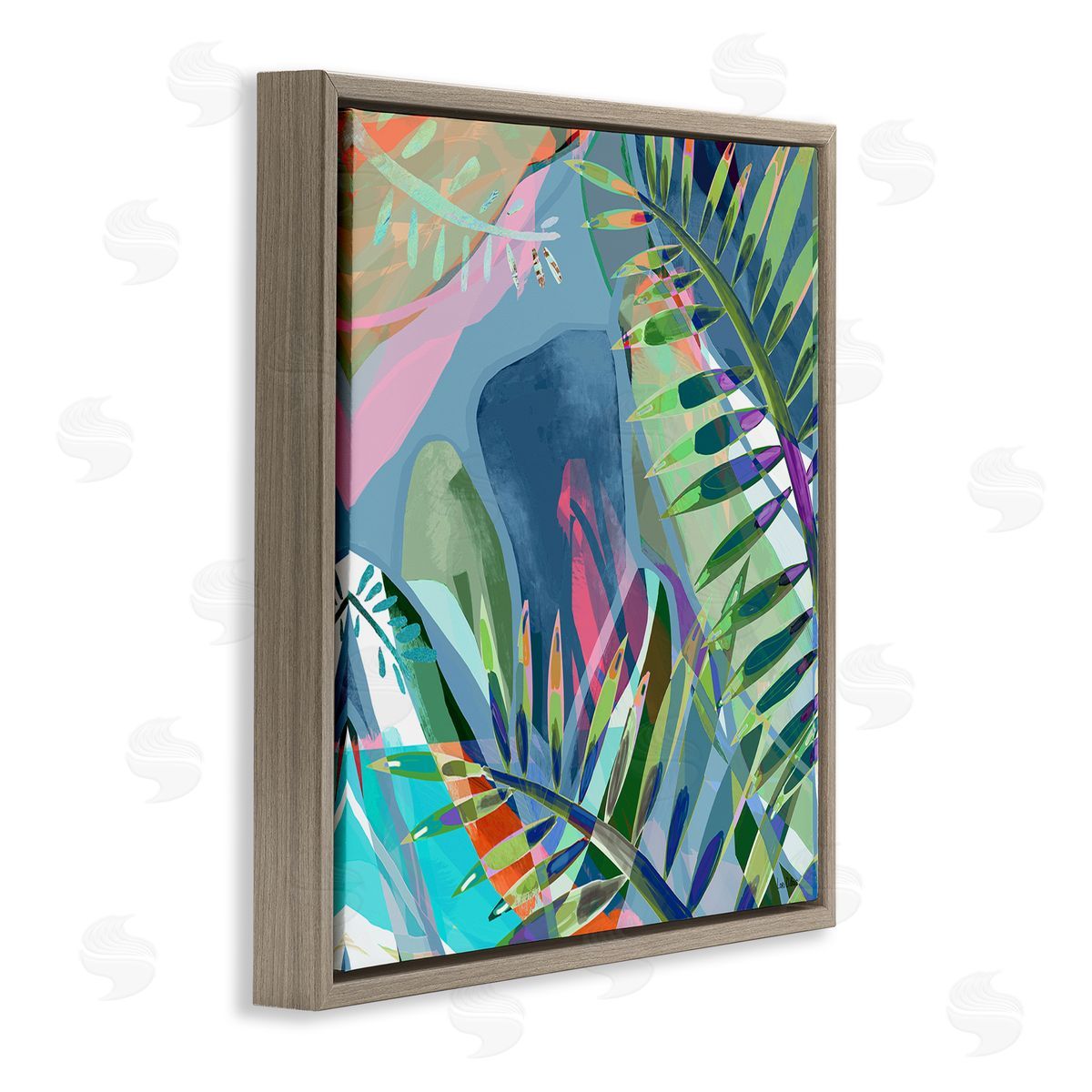 Lori Dubois Bold Fern Leaf Overlapping Collage Brown Floating Frame Canvas Wall Art Print