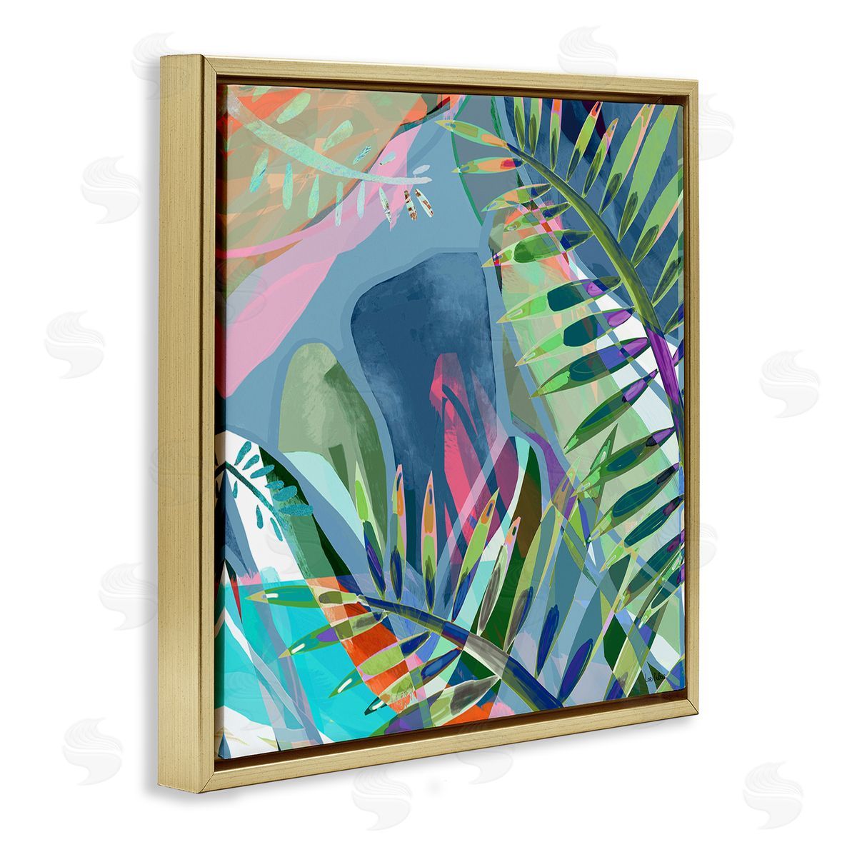 Lori Dubois Bold Fern Leaf Overlapping Collage Gold Floating Frame Canvas Wall Art Print