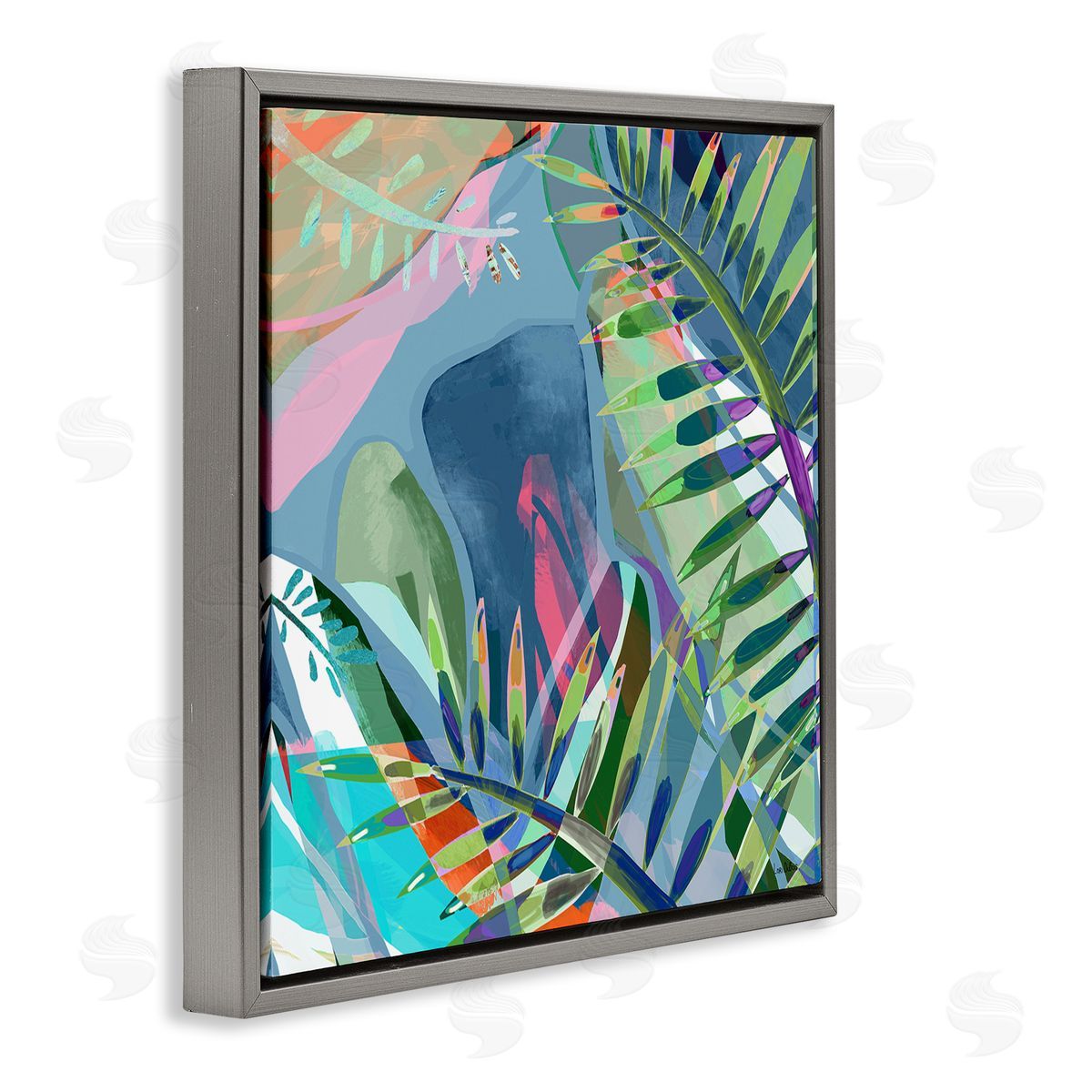 Lori Dubois Bold Fern Leaf Overlapping Collage Gray Floating Frame Canvas Wall Art Print