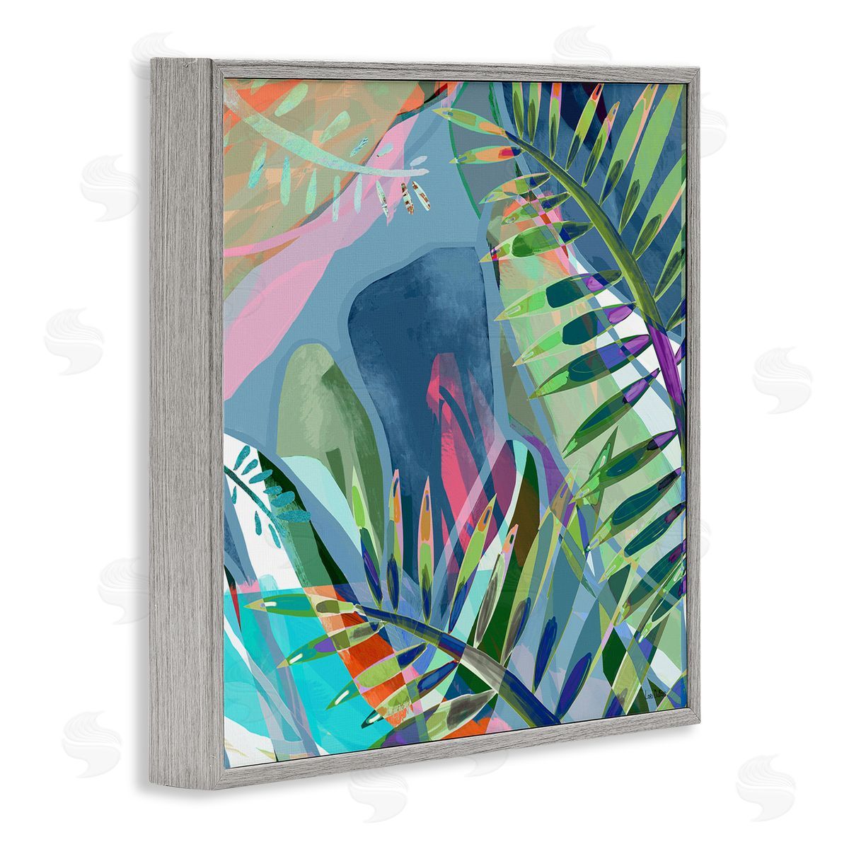 Lori Dubois Bold Fern Leaf Overlapping Collage Gray Framed Glicee Wall Art Print