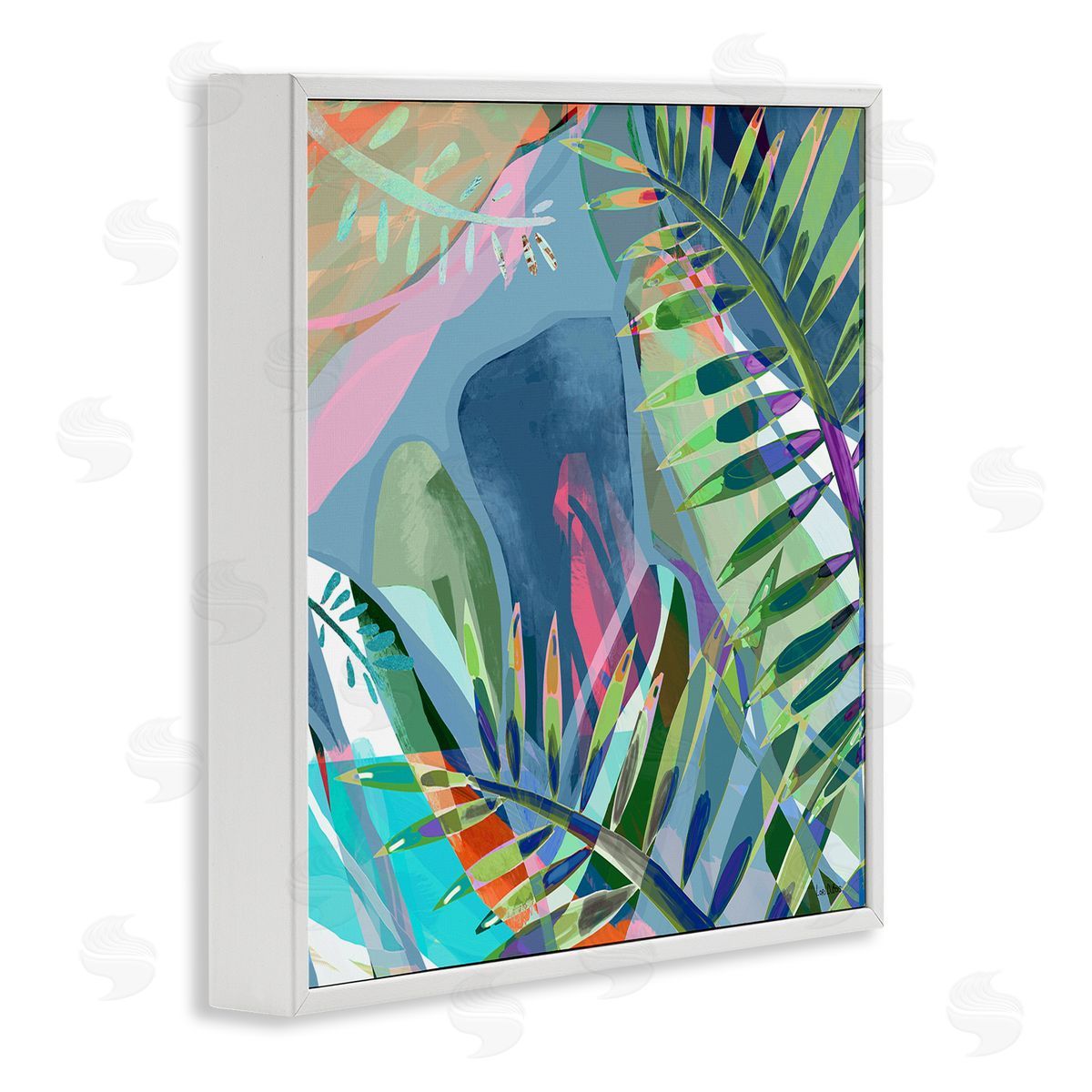 Lori Dubois Bold Fern Leaf Overlapping Collage White Framed Glicee Wall Art Print
